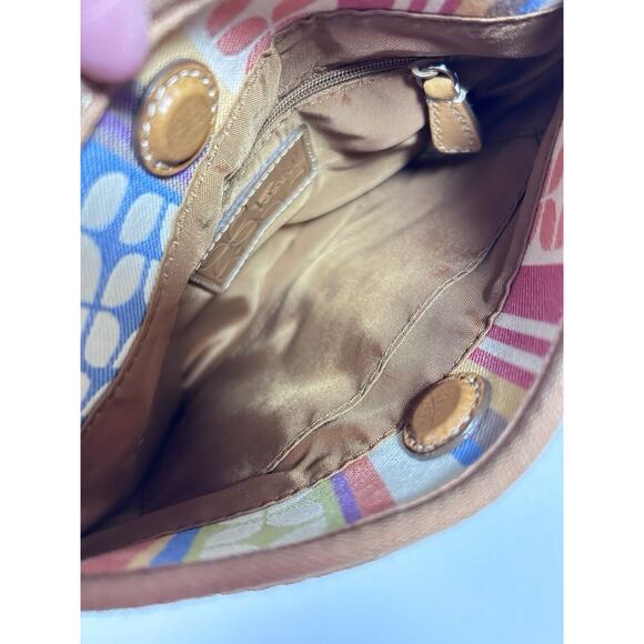 Fossil Canvas Fabric & Leather Crossbody Bag Purse Multicolor Geometric Stripe - Picture 9 of 13